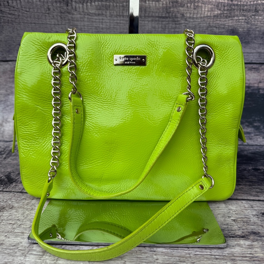 Kate Spade Lime Green Shoulder Bag with Chain Detail